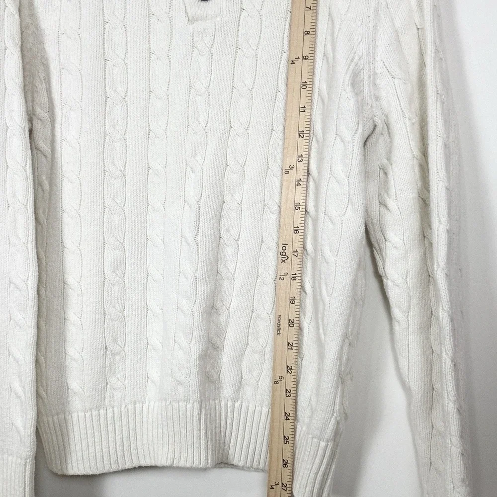 Banana Republic Sweater Men L Ivory Cable Knit Button Mock Neck